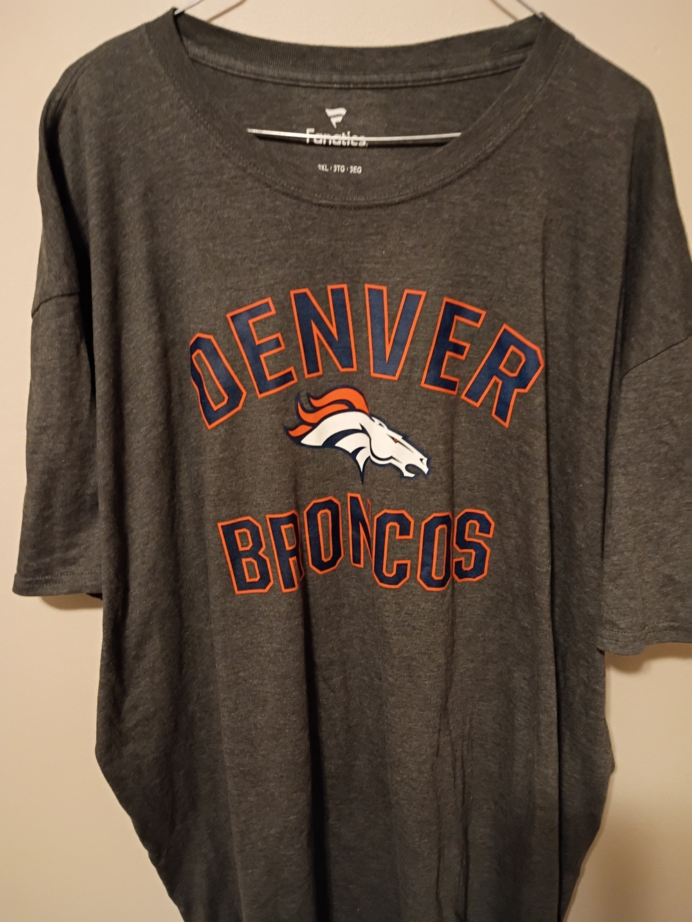 Fanatics Gray Denver Broncos Graphic Tee with Orange & Navy Logo